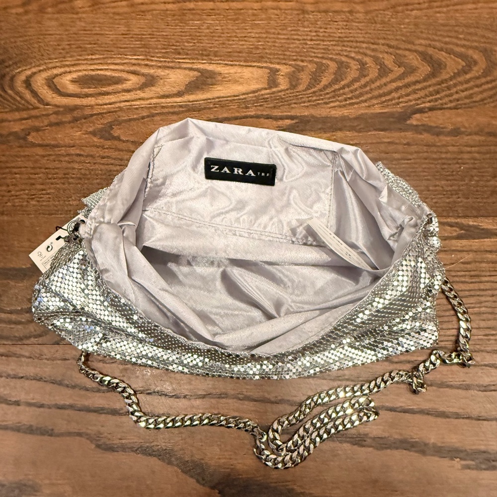 Zara silver shoulder metallic mesh bag - NWT - Picture 4 of 4